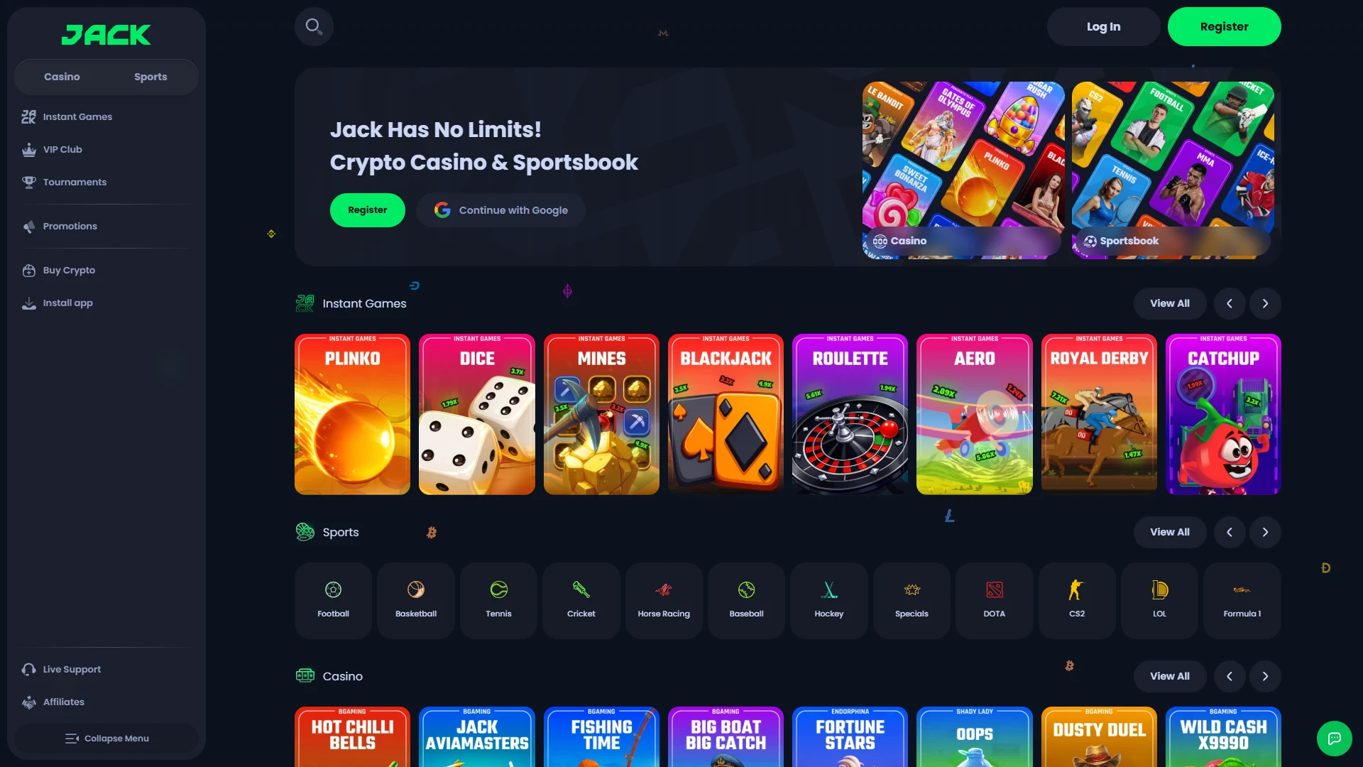 Jackbit casino lobby on desktop